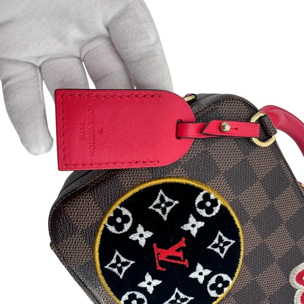 Louis Vuitton LV Damier Ebene Stories Box Trunk Crossbody Bag W/Patches Full Set